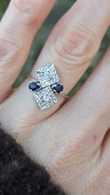 Load image into Gallery viewer, A0006: Vintage: 18ct White Gold Art Deco Design Blue Sapphires Diamonds Ring- Geometric set
