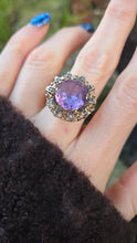 Load image into Gallery viewer, 2687: Vintage &amp; Rare 14ct Gold Colour Change Purple Sapphire 10 Diamonds Cocktail Ring
