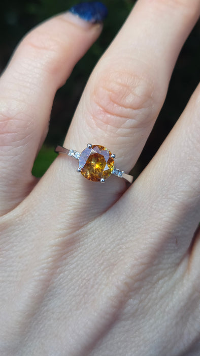 2494 Vintage: 14ct White Gold Round Cut Orange Zircon Natural Diamonds Ring
