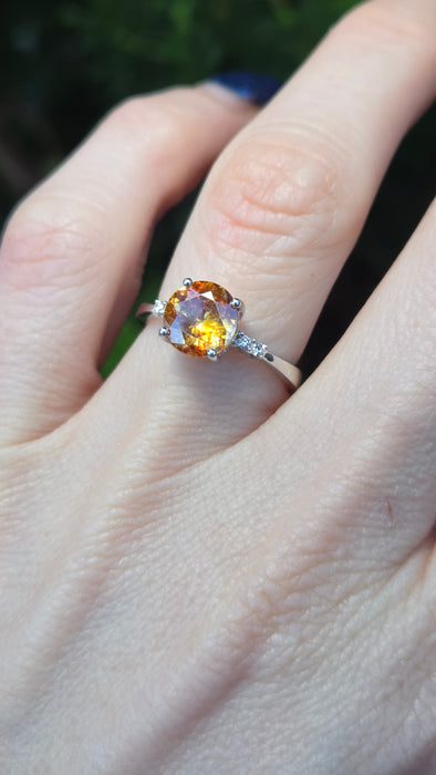 2494 Vintage: 14ct White Gold Round Cut Orange Zircon Natural Diamonds Ring