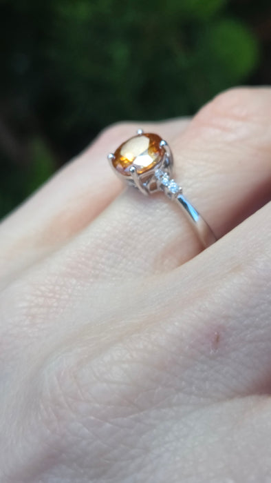 2494 Vintage: 14ct White Gold Round Cut Orange Zircon Natural Diamonds Ring