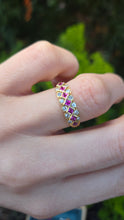 Load image into Gallery viewer, 0954: Vintage 18ct three row ruby and diamond half hoop ring
