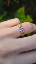 Load image into Gallery viewer, 0954: Vintage 18ct three row ruby and diamond half hoop ring
