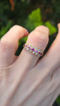 Load image into Gallery viewer, 0954: Vintage 18ct three row ruby and diamond half hoop ring
