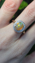 Load image into Gallery viewer, 2737: Vintage: 9ct Gold Fire Opal White Sapphires Cluster Ring- fantastic colours
