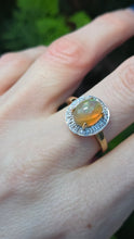 Load image into Gallery viewer, 2737: Vintage: 9ct Gold Fire Opal White Sapphires Cluster Ring- fantastic colours

