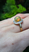 Load image into Gallery viewer, 2737: Vintage: 9ct Gold Fire Opal White Sapphires Cluster Ring- fantastic colours
