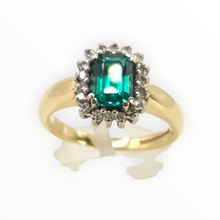 Load image into Gallery viewer, 0629: Vintage 18ct Gold Emerald 18 Natural Sparkling Diamonds Art Deco Style Ring
