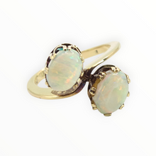 Load image into Gallery viewer, 2573: Vintage 14ct Gold Cabochon White Opals Bypass Ring
