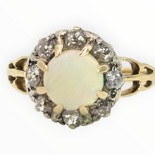 Load image into Gallery viewer, 2777: 18ct Gold White Opal Diamonds Flower Head Ring
