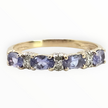 Load image into Gallery viewer, 2757: Vintage 9ct Gold Violet Blue Tanzanites Diamonds Stacker/Half Eternity Ring
