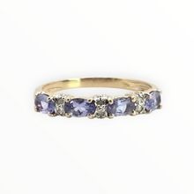 Load image into Gallery viewer, 2757: Vintage 9ct Gold Violet Blue Tanzanites Diamonds Stacker/Half Eternity Ring
