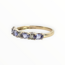 Load image into Gallery viewer, 2757: Vintage 9ct Gold Violet Blue Tanzanites Diamonds Stacker/Half Eternity Ring
