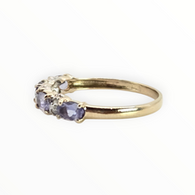 Load image into Gallery viewer, 2757: Vintage 9ct Gold Violet Blue Tanzanites Diamonds Stacker/Half Eternity Ring

