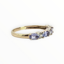 Load image into Gallery viewer, 2757: Vintage 9ct Gold Violet Blue Tanzanites Diamonds Stacker/Half Eternity Ring
