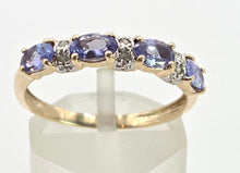 Load image into Gallery viewer, 2757: Vintage 9ct Gold Violet Blue Tanzanites Diamonds Stacker/Half Eternity Ring
