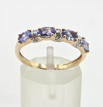 Load image into Gallery viewer, 2757: Vintage 9ct Gold Violet Blue Tanzanites Diamonds Stacker/Half Eternity Ring
