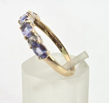 Load image into Gallery viewer, 2757: Vintage 9ct Gold Violet Blue Tanzanites Diamonds Stacker/Half Eternity Ring
