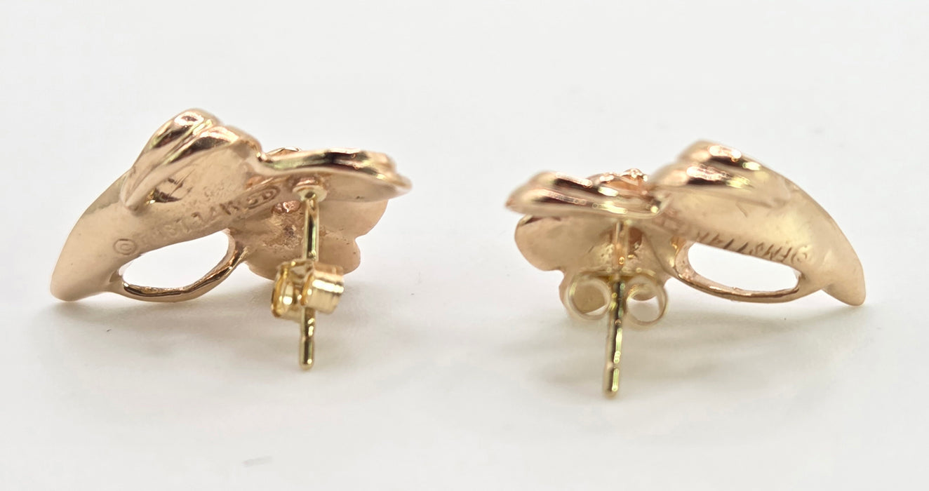2758:  Vintage 14ct Gold Round Full Cut Diamonds Floral Stud Earrings