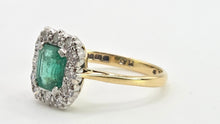 Load image into Gallery viewer, 2570: Vintage 18ct Gold Platinum Set Emerald Diamonds Cluster Ring- From 1964
