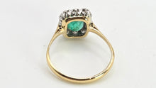 Load image into Gallery viewer, 2570: Vintage 18ct Gold Platinum Set Emerald Diamonds Cluster Ring- From 1964
