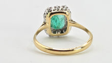 Load image into Gallery viewer, 2570: Vintage 18ct Gold Platinum Set Emerald Diamonds Cluster Ring- From 1964
