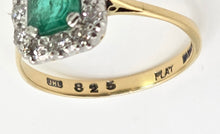 Load image into Gallery viewer, 2570: Vintage 18ct Gold Platinum Set Emerald Diamonds Cluster Ring- From 1964
