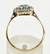Load image into Gallery viewer, 2570: Vintage 18ct Gold Platinum Set Emerald Diamonds Cluster Ring- From 1964
