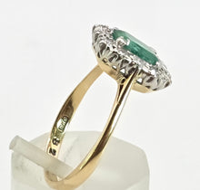 Load image into Gallery viewer, 2570: Vintage 18ct Gold Platinum Set Emerald Diamonds Cluster Ring- From 1964
