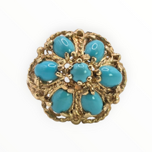 Load image into Gallery viewer, 2787: Vintage 9ct Gold Turquoises Cluster Cocktail Ring- From 1975
