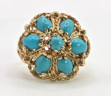 Load image into Gallery viewer, 2787: Vintage 9ct Gold Turquoises Cluster Cocktail Ring- From 1975
