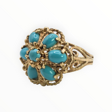 Load image into Gallery viewer, 2787: Vintage 9ct Gold Turquoises Cluster Cocktail Ring- From 1975
