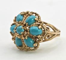 Load image into Gallery viewer, 2787: Vintage 9ct Gold Turquoises Cluster Cocktail Ring- From 1975
