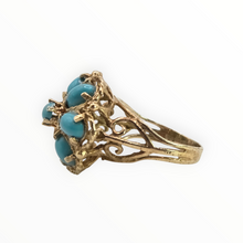 Load image into Gallery viewer, 2787: Vintage 9ct Gold Turquoises Cluster Cocktail Ring- From 1975
