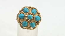 Load image into Gallery viewer, 2787: Vintage 9ct Gold Turquoises Cluster Cocktail Ring- From 1975
