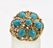 Load image into Gallery viewer, 2787: Vintage 9ct Gold Turquoises Cluster Cocktail Ring- From 1975
