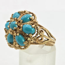 Load image into Gallery viewer, 2787: Vintage 9ct Gold Turquoises Cluster Cocktail Ring- From 1975
