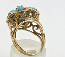 Load image into Gallery viewer, 2787: Vintage 9ct Gold Turquoises Cluster Cocktail Ring- From 1975
