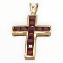 Load image into Gallery viewer, 2812: Vintage 9ct Gold Garnets Cross Pendant
