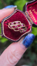 Load image into Gallery viewer, 1840: Vintage: 9ct Gold Lattice Work 7 Rubies Dress Ring- Lovely symmetry
