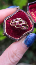 Load image into Gallery viewer, 1840: Vintage: 9ct Gold Lattice Work 7 Rubies Dress Ring- Lovely symmetry
