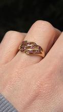 Load image into Gallery viewer, 1840: Vintage: 9ct Gold Lattice Work 7 Rubies Dress Ring- Lovely symmetry
