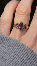 Load image into Gallery viewer, 0601: Vintage 9ct Gold Openwork Marquise Cut Purple Sapphire Dress Ring
