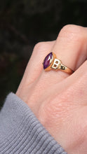 Load image into Gallery viewer, 0601: Vintage 9ct Gold Openwork Marquise Cut Purple Sapphire Dress Ring
