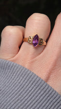 Load image into Gallery viewer, 0601: Vintage 9ct Gold Openwork Marquise Cut Purple Sapphire Dress Ring
