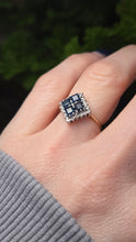 Load image into Gallery viewer, 2798: Vintage 9ct Gold Blue Sapphires Natural Diamonds Geometric Set Ring
