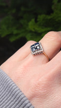 Load image into Gallery viewer, 2798: Vintage 9ct Gold Blue Sapphires Natural Diamonds Geometric Set Ring
