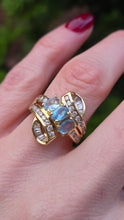 Load image into Gallery viewer, 2712- Vintage: 18ct Gold Blue Aquamarines Baguette Diamonds Cocktail Ring- Wow
