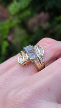 Load image into Gallery viewer, 2712- Vintage: 18ct Gold Blue Aquamarines Baguette Diamonds Cocktail Ring- Wow
