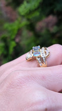Load image into Gallery viewer, 2712- Vintage: 18ct Gold Blue Aquamarines Baguette Diamonds Cocktail Ring- Wow
